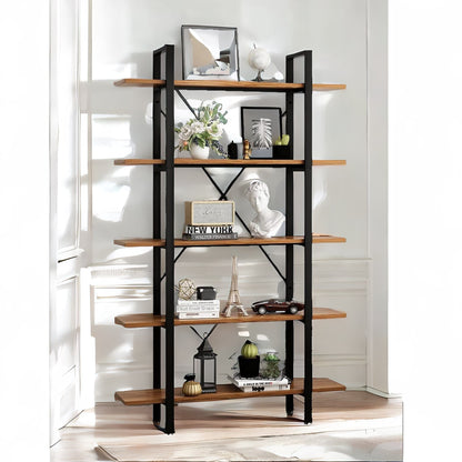 Industrial 5 Tier Rustic Brown Bookcase