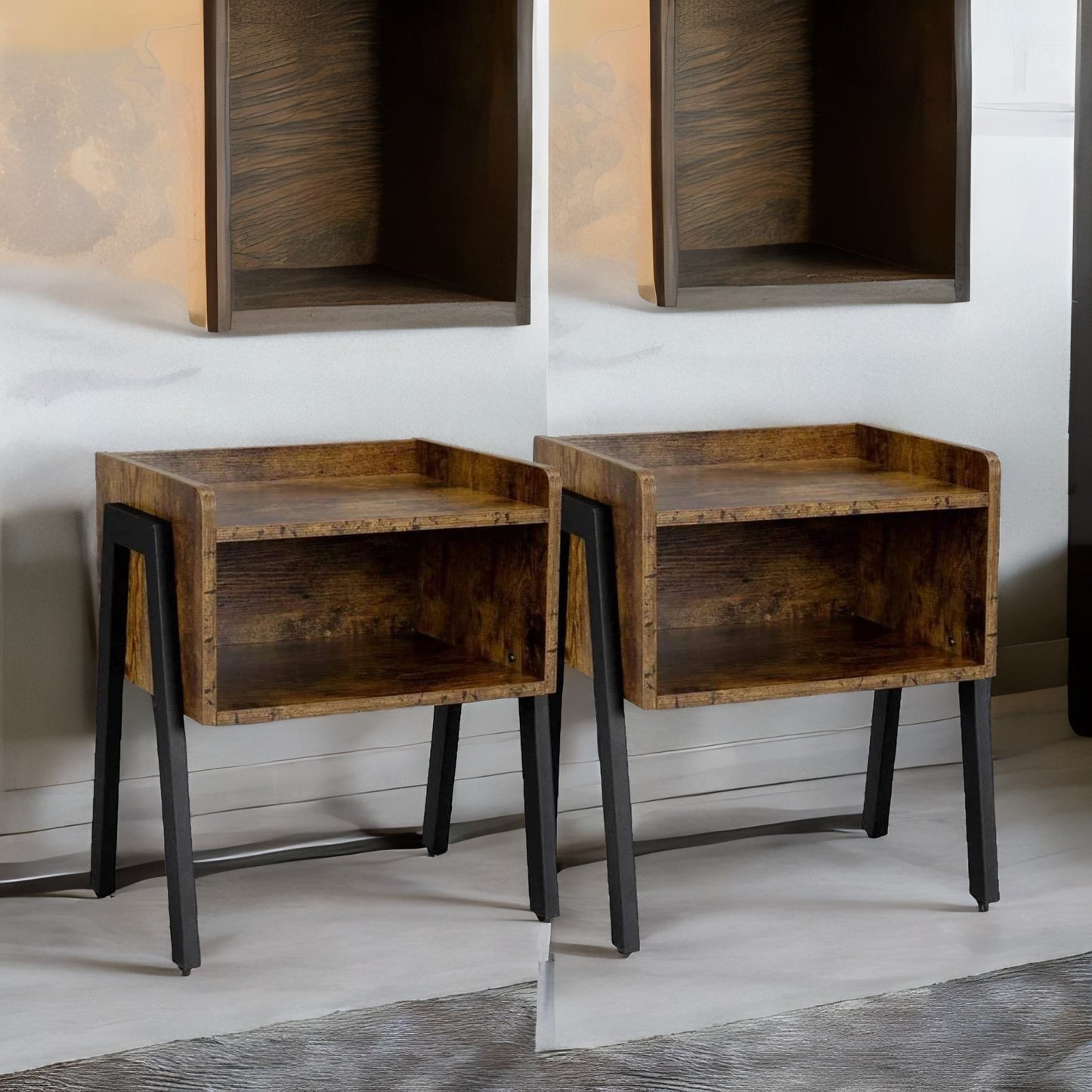 set of 2 rustic stackable bedside tables