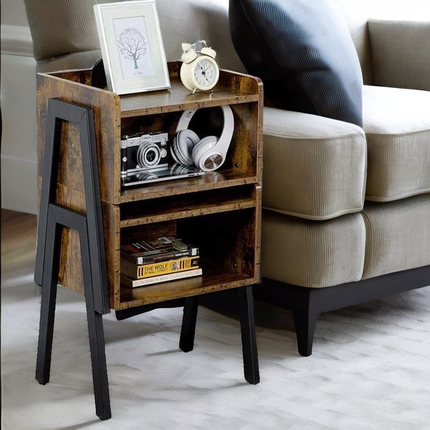 set of 2 rustic stackable bedside tables