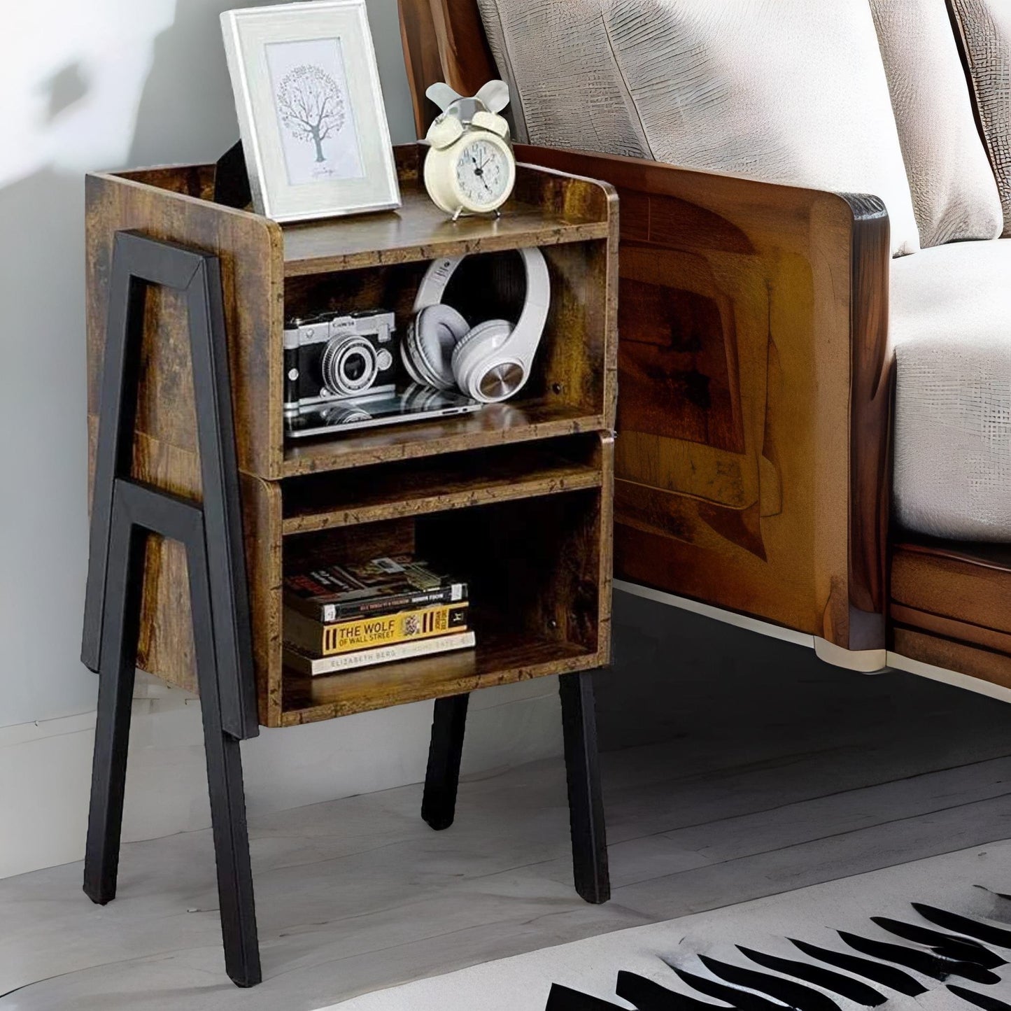 set of 2 rustic stackable bedside tables