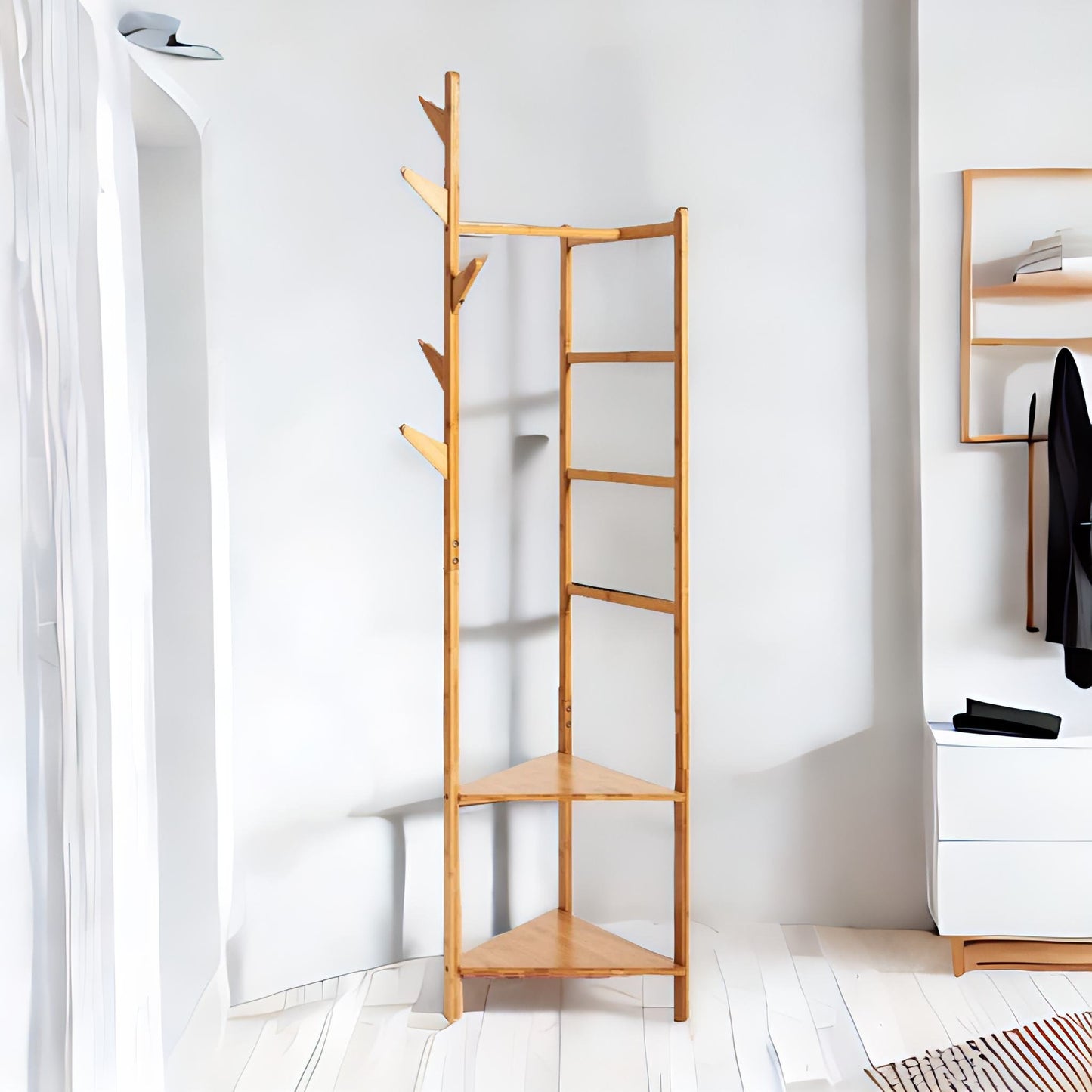 bamboo coat rack stand with 2 shelves