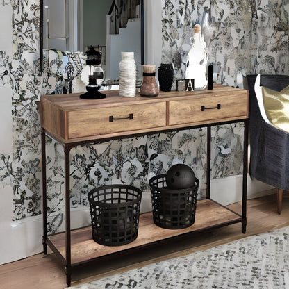 Industrial Console Table With 2 Drawers