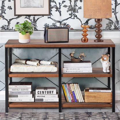 Industrial 3 Tier Rustic Console Table With Metal Frame