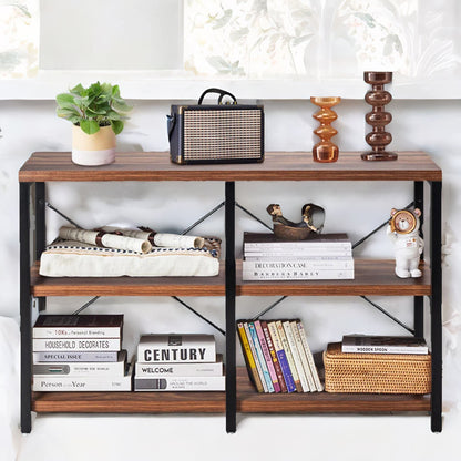 Industrial 3 Tier Rustic Console Table With Metal Frame