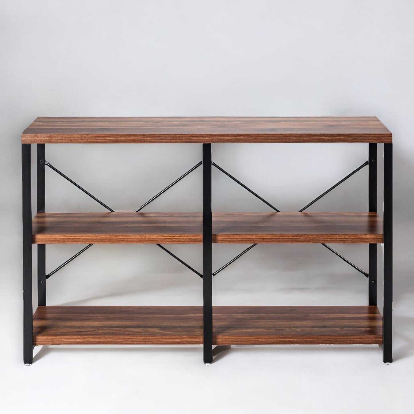 industrial 3 tier rustic console table with metal frame