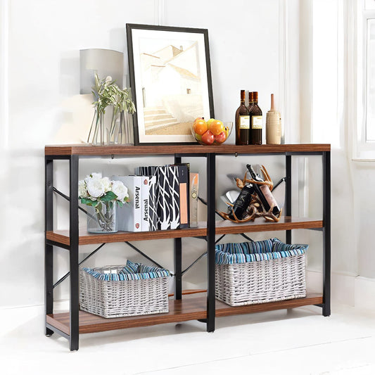 Industrial 3 Tier Rustic Console Table With Metal Frame