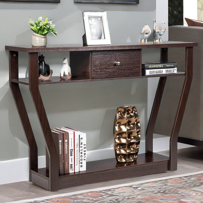 Industrial Narrow Console Table With Drawer Walnut Bown