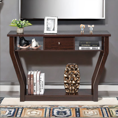 Industrial Narrow Console Table With Drawer Walnut Bown