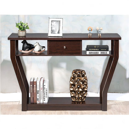 Industrial Narrow Console Table With Drawer Walnut Bown