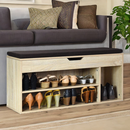 Shoe Storage Bench With Cushioned Seat 103CM Natural Brown