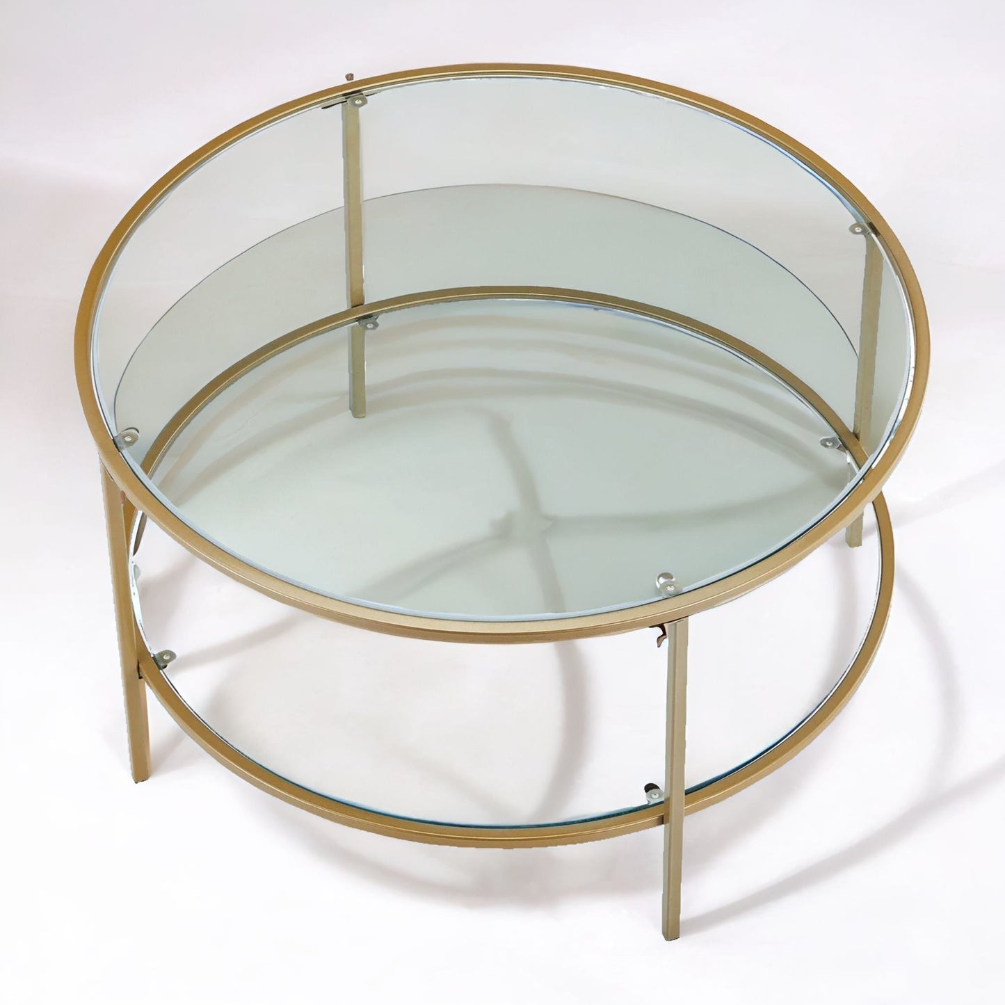 industrial 2 tier round coffee table with tempered glass