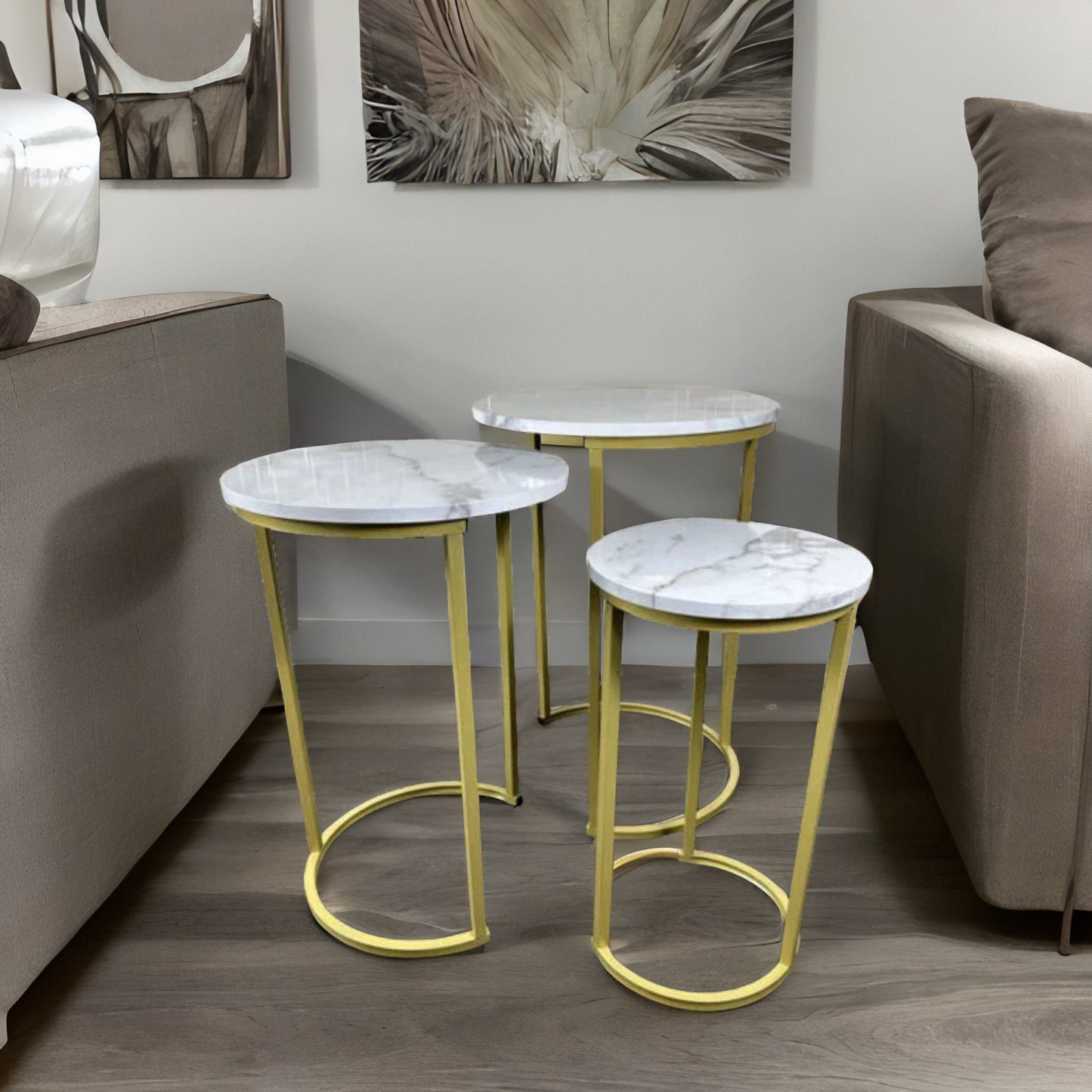 set of 3 gold nesting tables with faux marble top