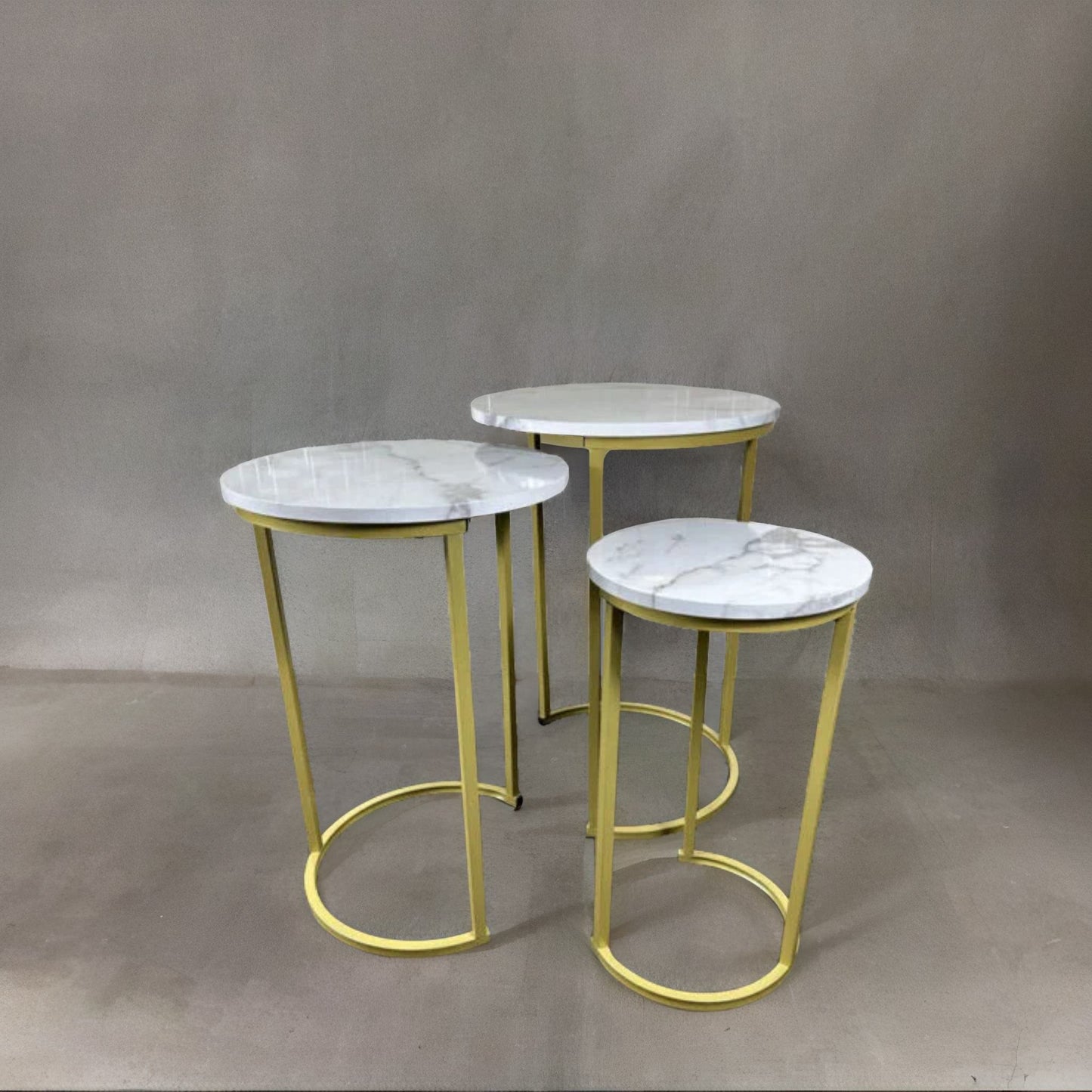 set of 3 gold nesting tables with faux marble top