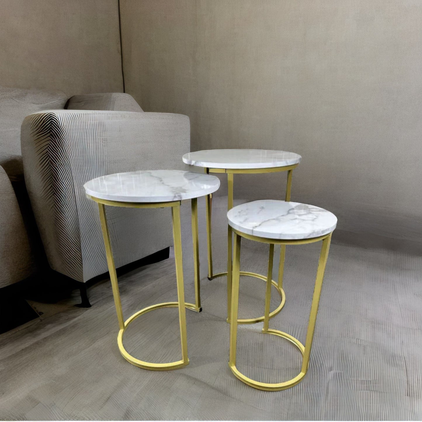 set of 3 gold nesting tables with faux marble top