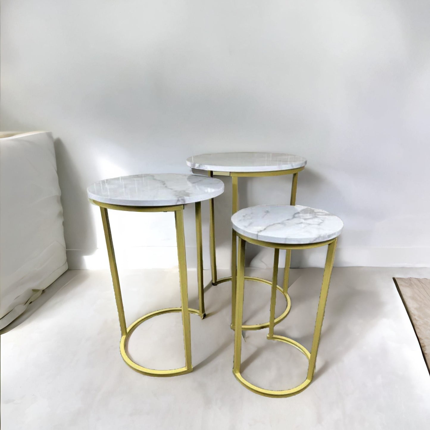 set of 3 gold nesting tables with faux marble top