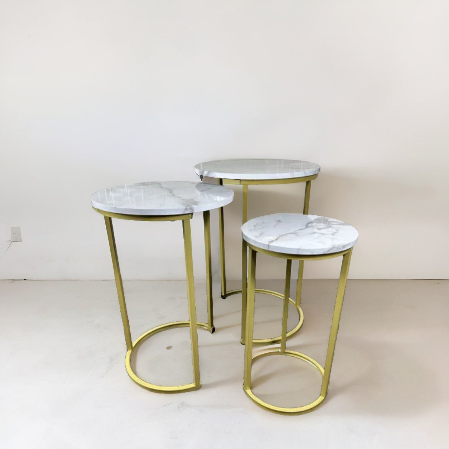 set of 3 gold nesting tables with faux marble top