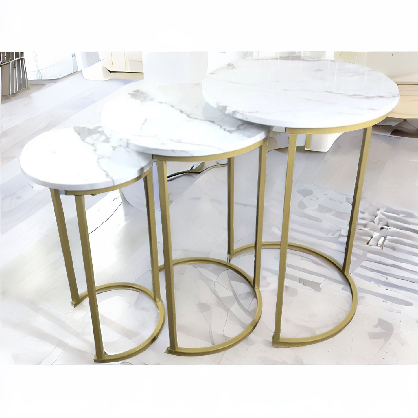 set of 3 gold nesting tables with faux marble top