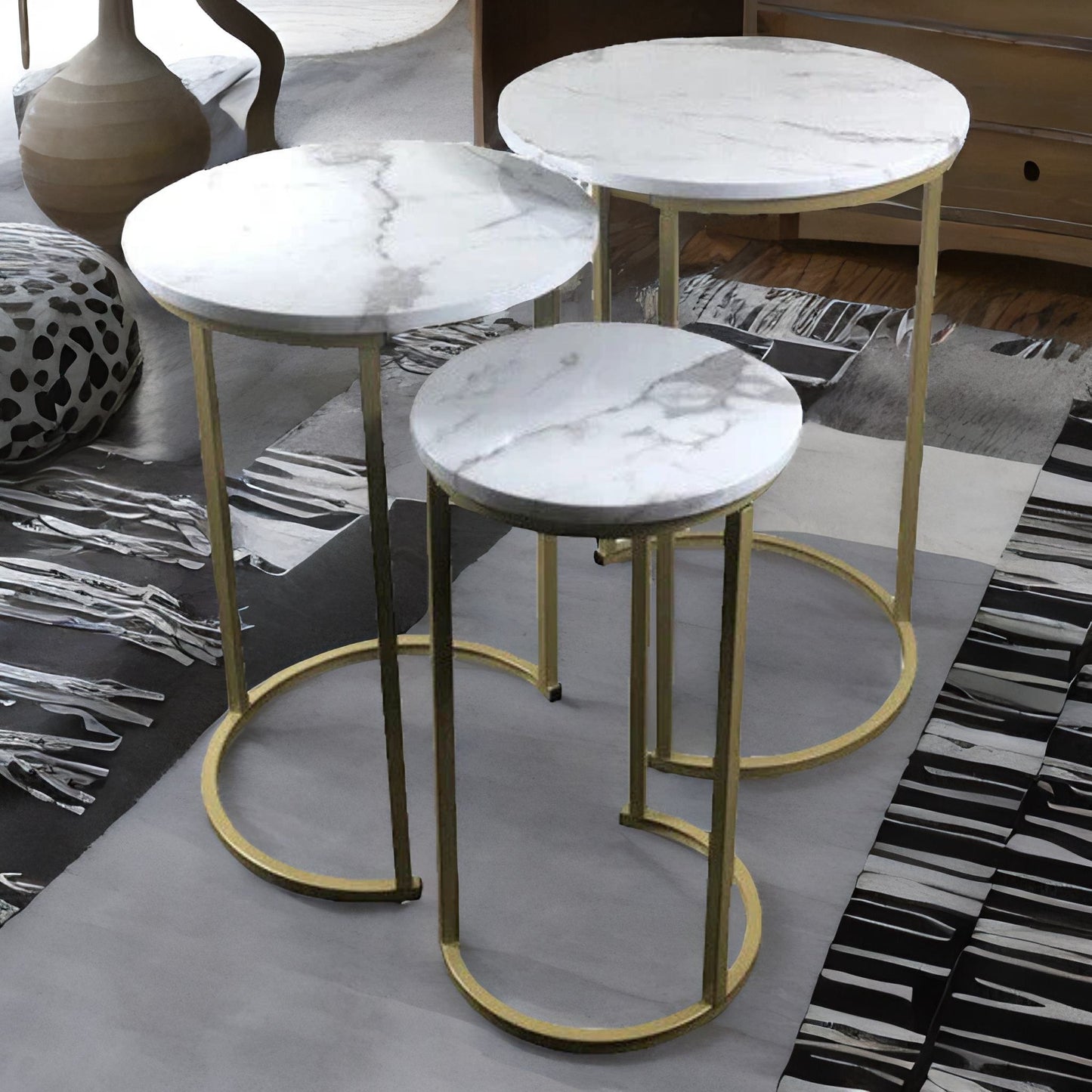 set of 3 gold nesting tables with faux marble top