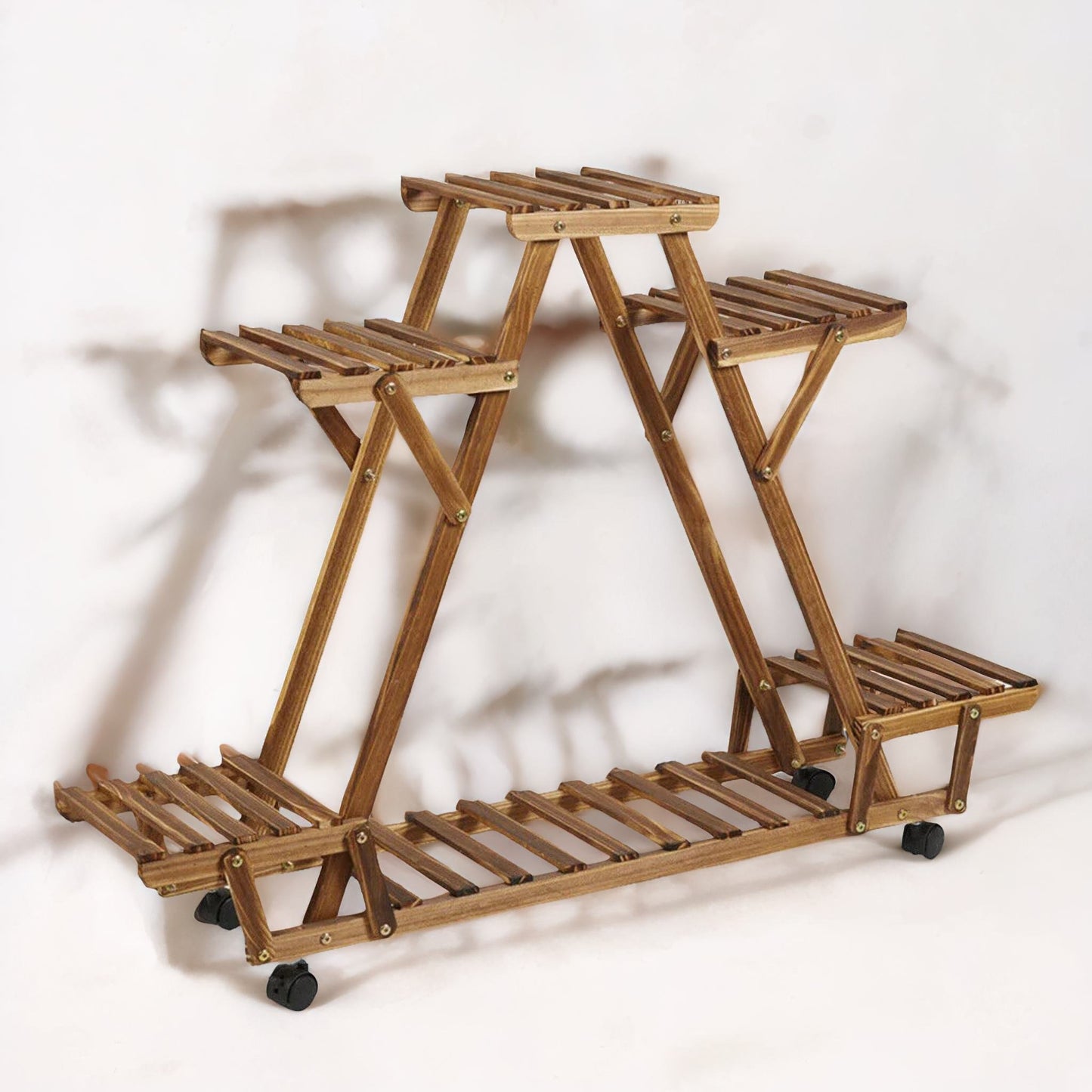 6 tier bamboo wooden plant stand with lockable wheels