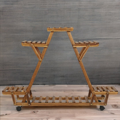 6 Tier Bamboo Wooden Plant Stand With Lockable Wheels