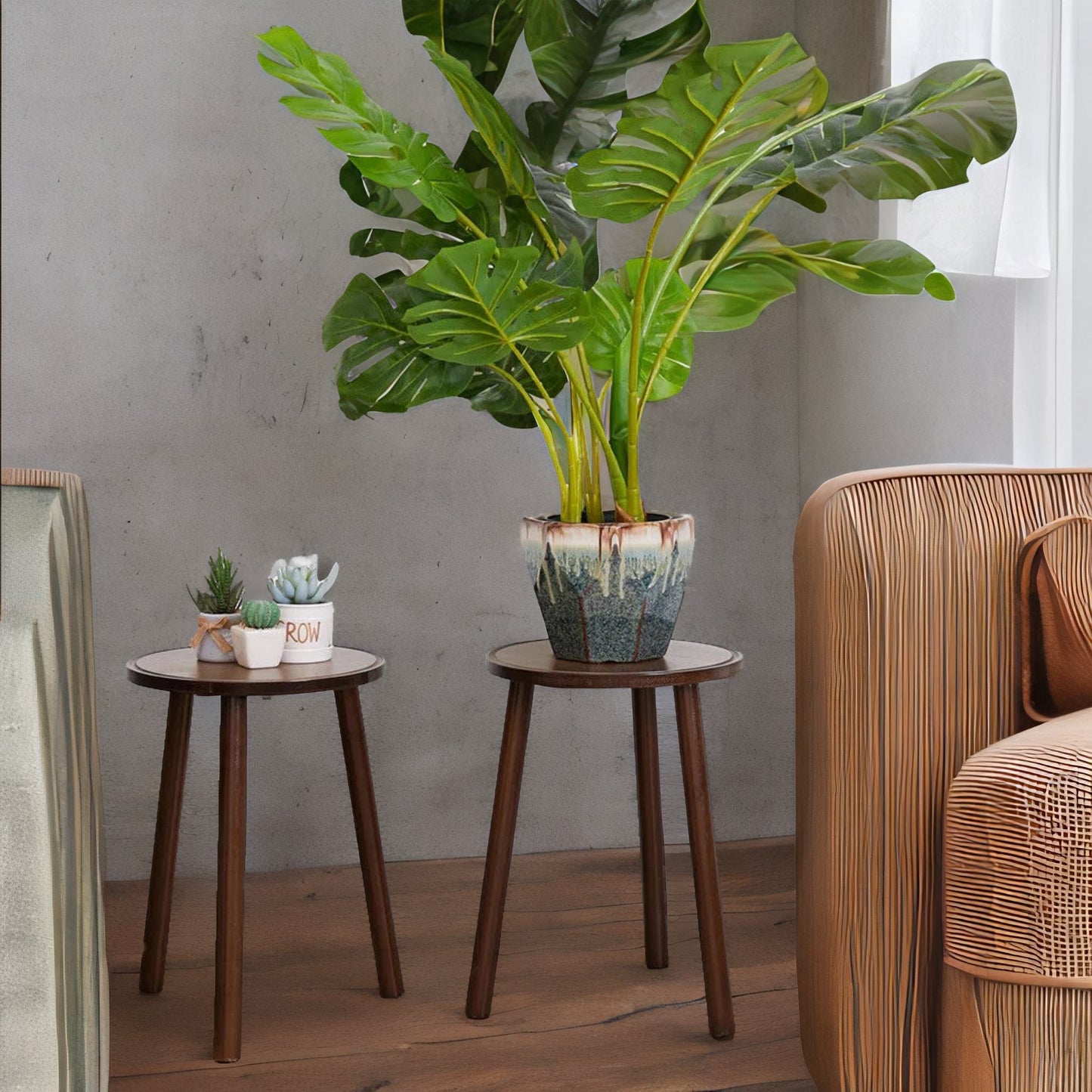 set of 2 bamboo plant tables