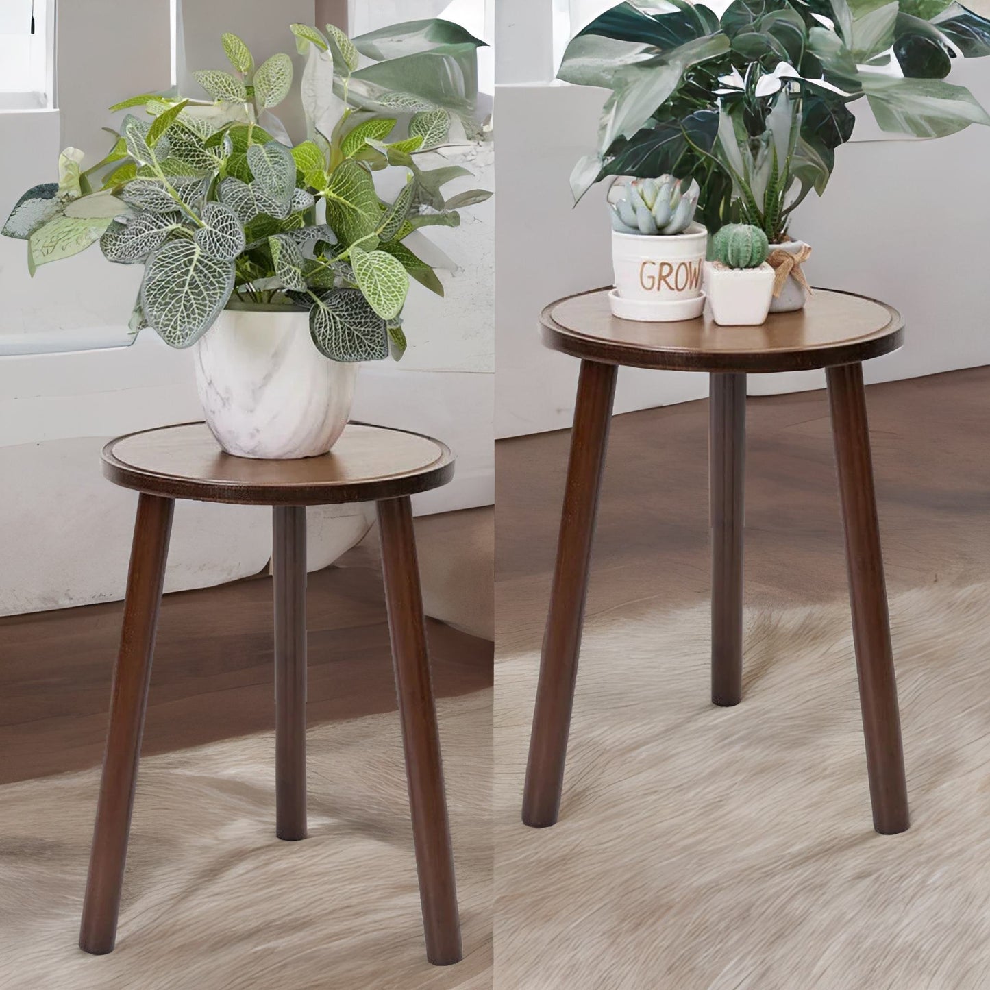 set of 2 bamboo plant tables