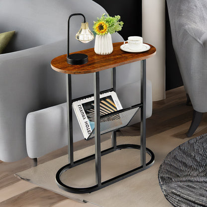 Industrial Side Table With Mesh Magazine Holder Rustic Brown