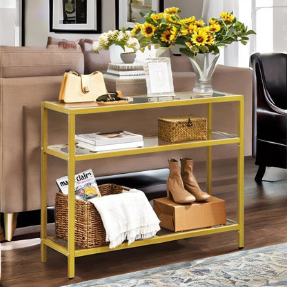 Industrial Hallway Table With 3 Tempered Glass Shelves