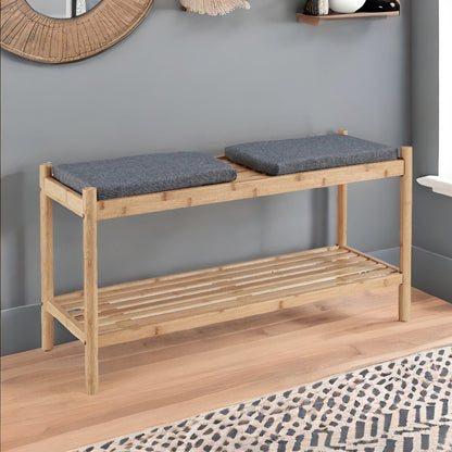 Bamboo Shoe Storage Bench With 2 Cushioned Seat