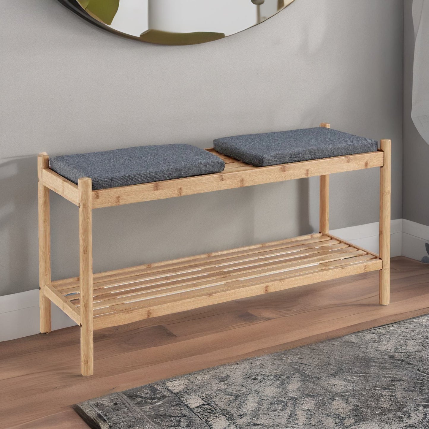 bamboo shoe storage bench with 2 cushioned seat