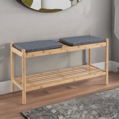 Bamboo Shoe Storage Bench With 2 Cushioned Seat