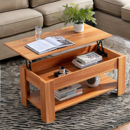 Industrial Walnut Sliding Top Coffee Table With Hidden Storage