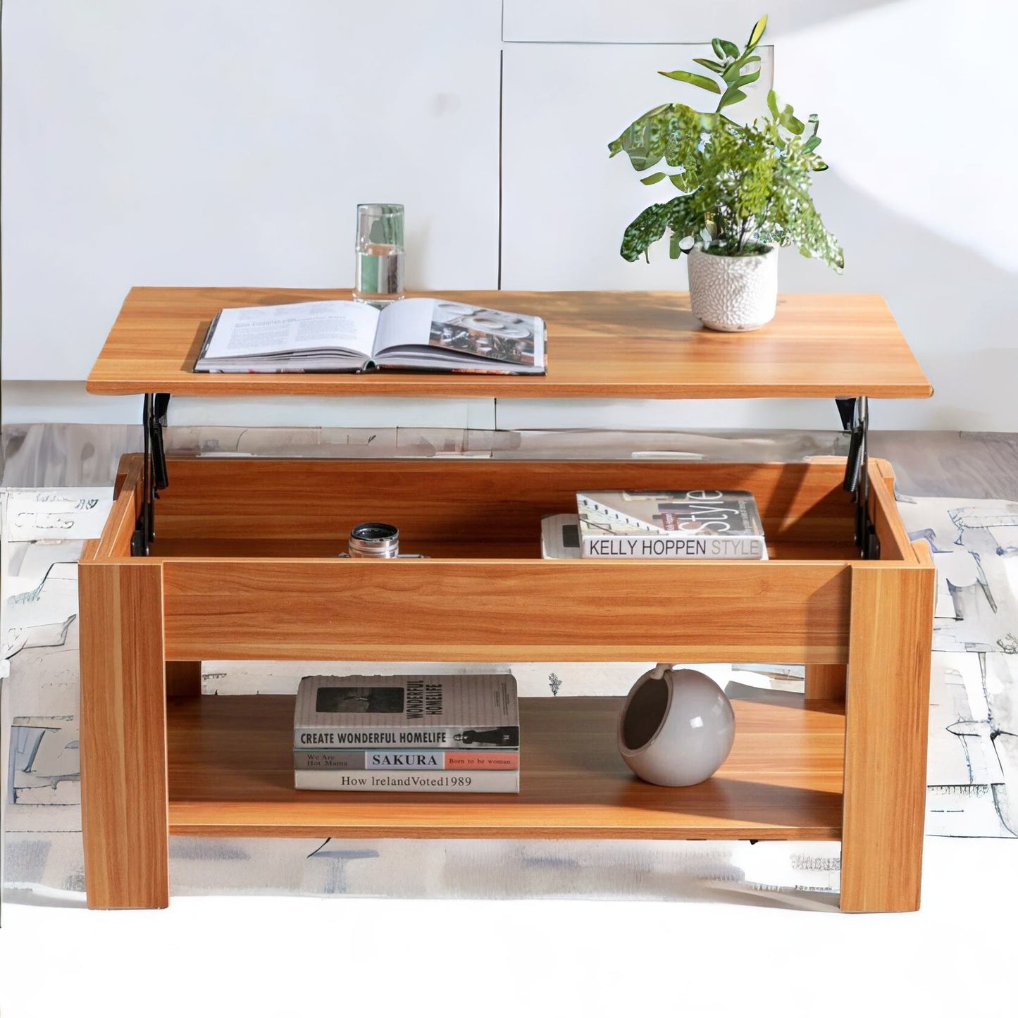 industrial walnut sliding top coffee table with hidden storage