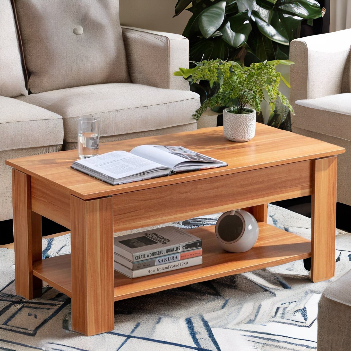 industrial walnut sliding top coffee table with hidden storage