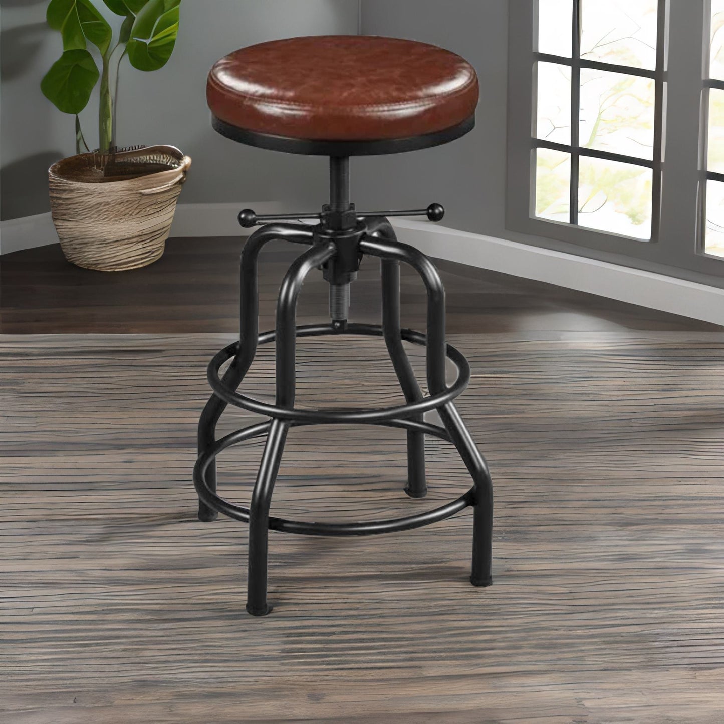 industrial faux leather bar stool with adjustable height