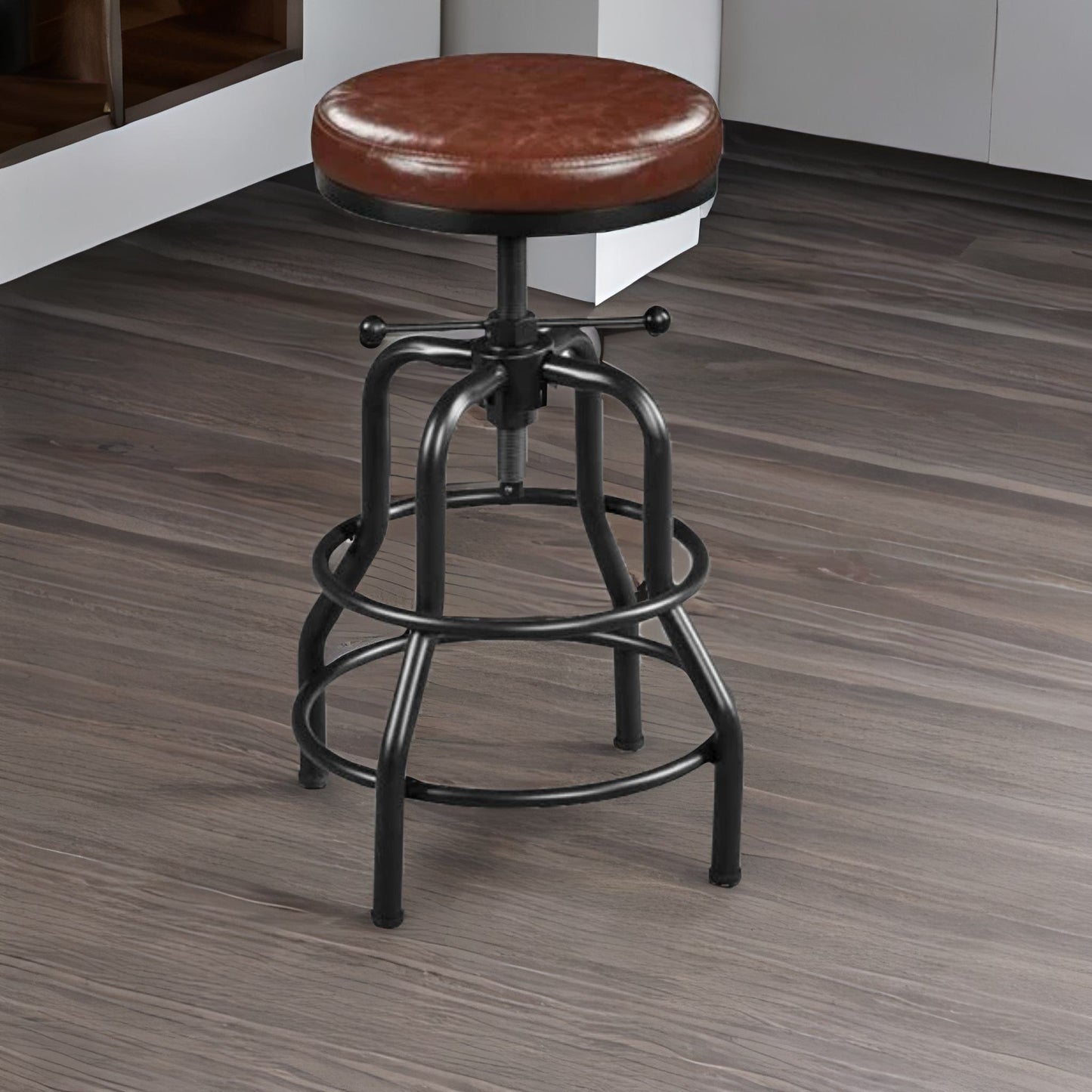 industrial faux leather bar stool with adjustable height