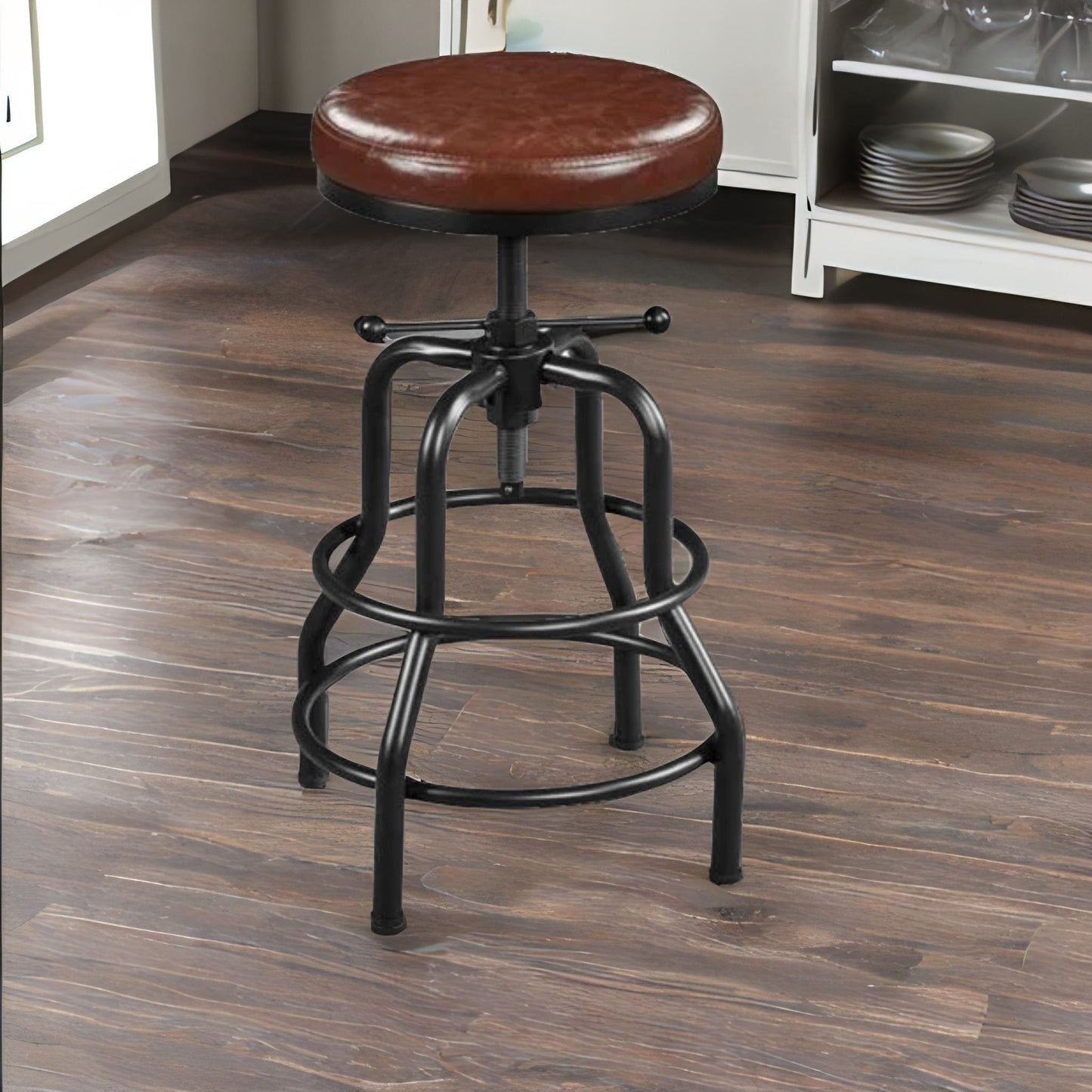 industrial faux leather bar stool with adjustable height