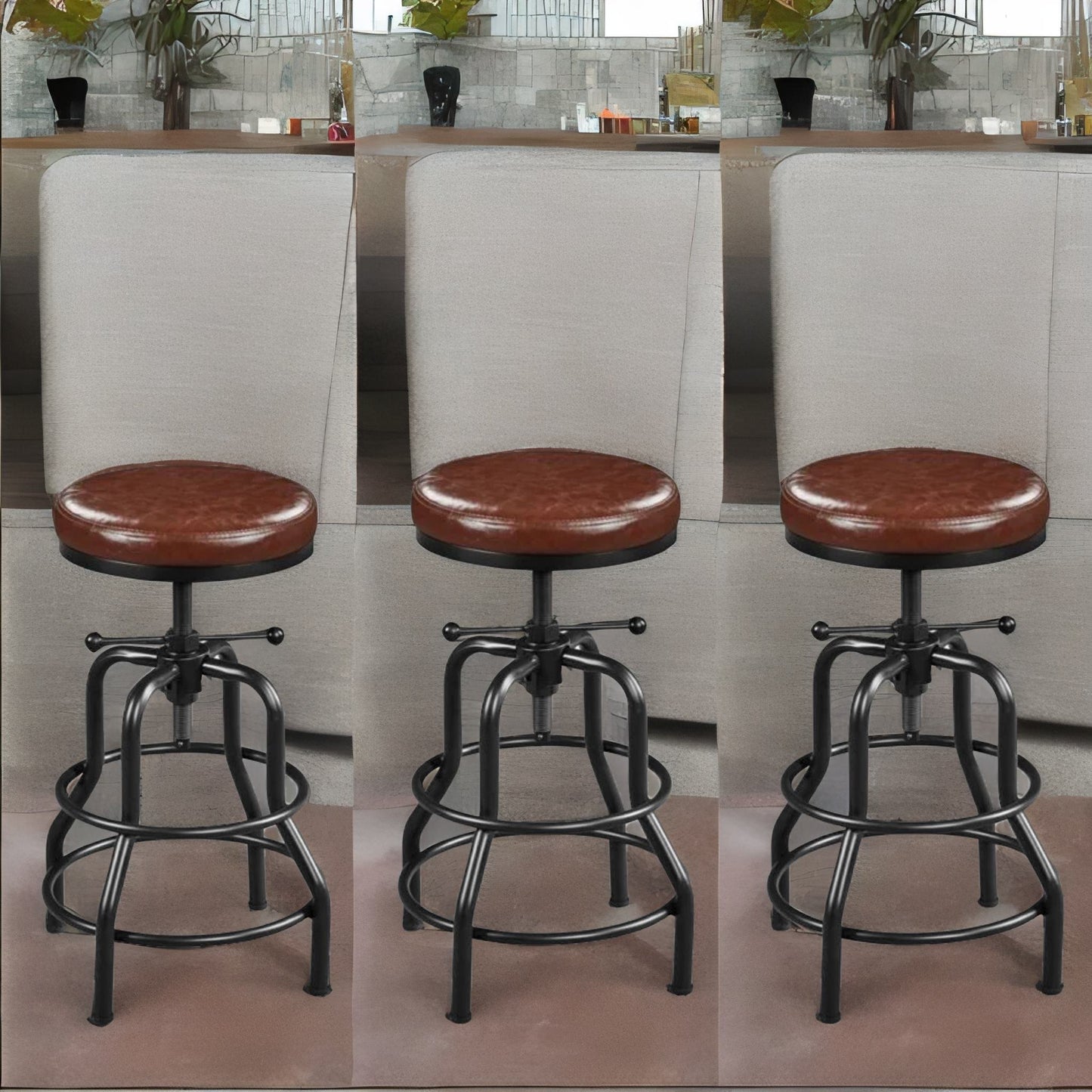 industrial faux leather bar stool with adjustable height