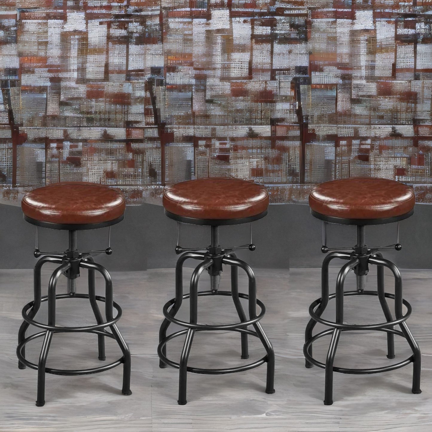 industrial faux leather bar stool with adjustable height