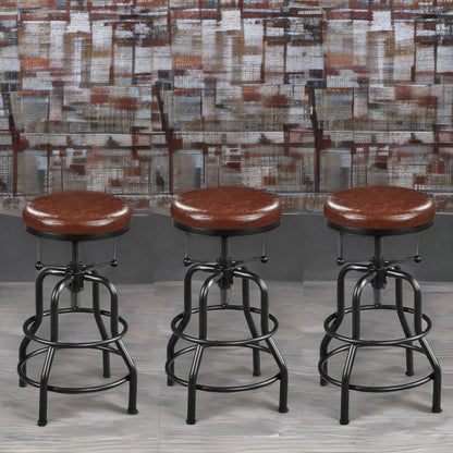 Industrial Faux Leather Bar Stool With Adjustable Height