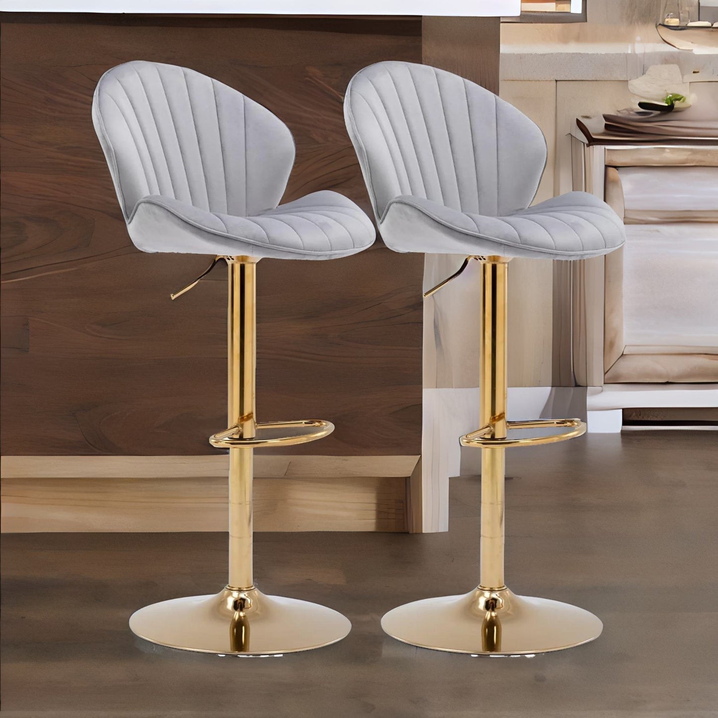 grey velvet bar stools set of 2 with adjustable height & swivel