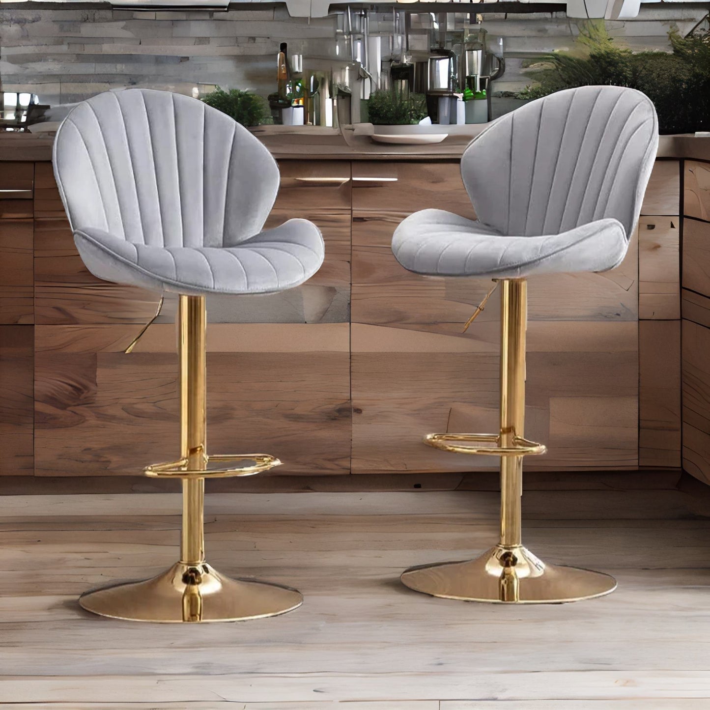 grey velvet bar stools set of 2 with adjustable height & swivel