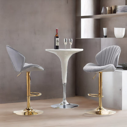 Grey Velvet Bar Stools Set Of 2 With Adjustable Height & Swivel