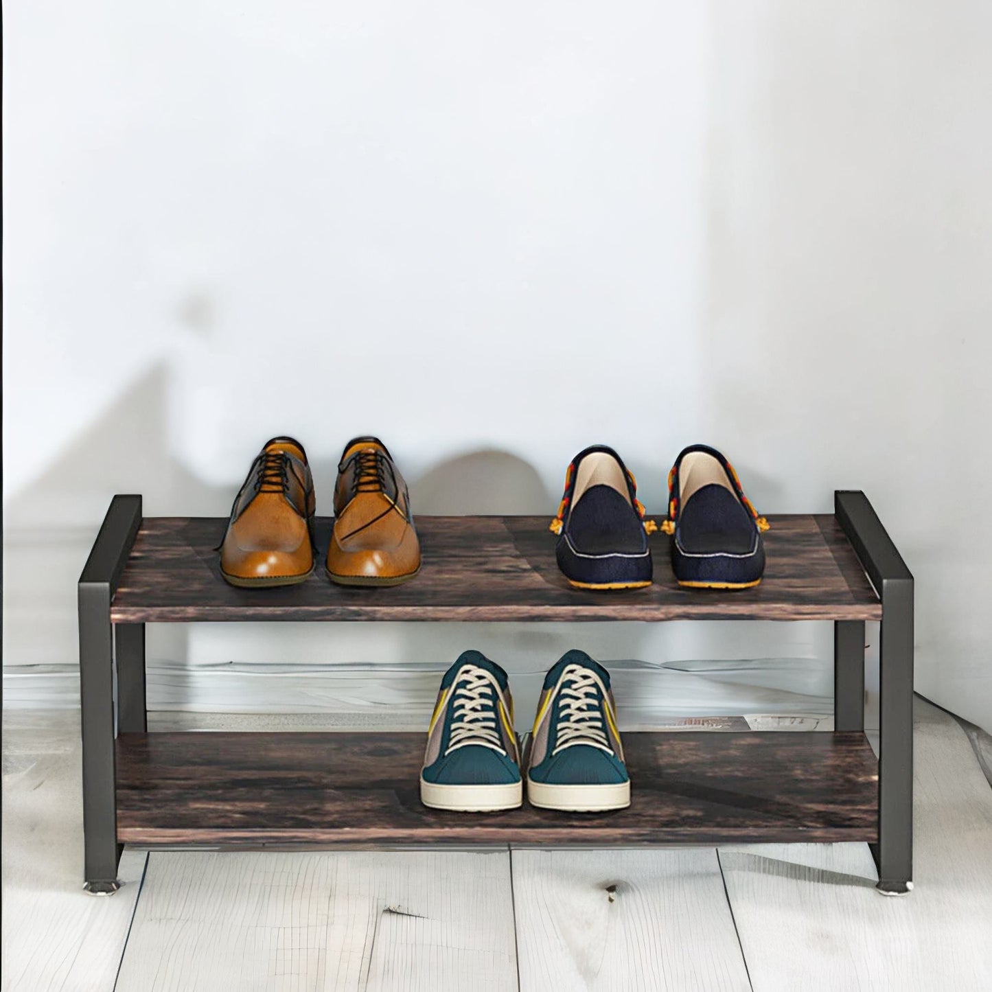 2 tier industrial rustic 80cm shoe bench