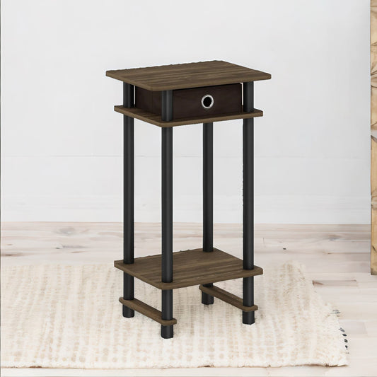 Industrial Rustic Side Table With Fabric Drawer