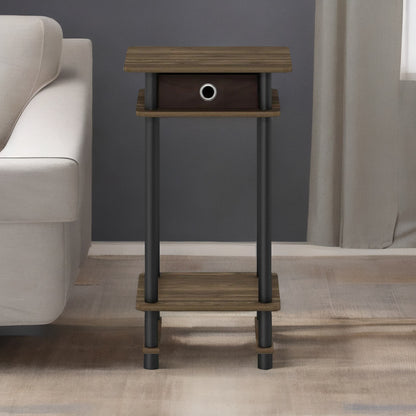 Industrial Rustic Side Table With Fabric Drawer