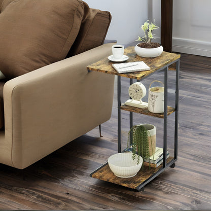 C Shaped Side Table With 3 Shelves & Wheels