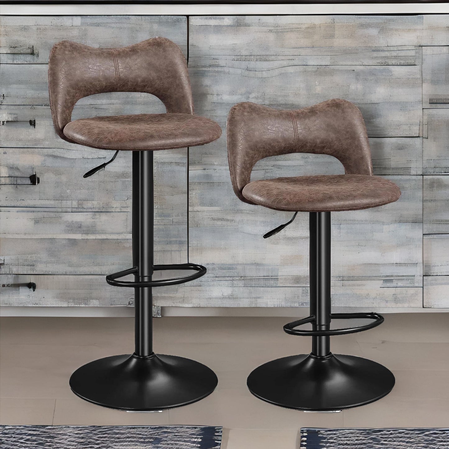 adjustable height retro brown bar stools set of 2