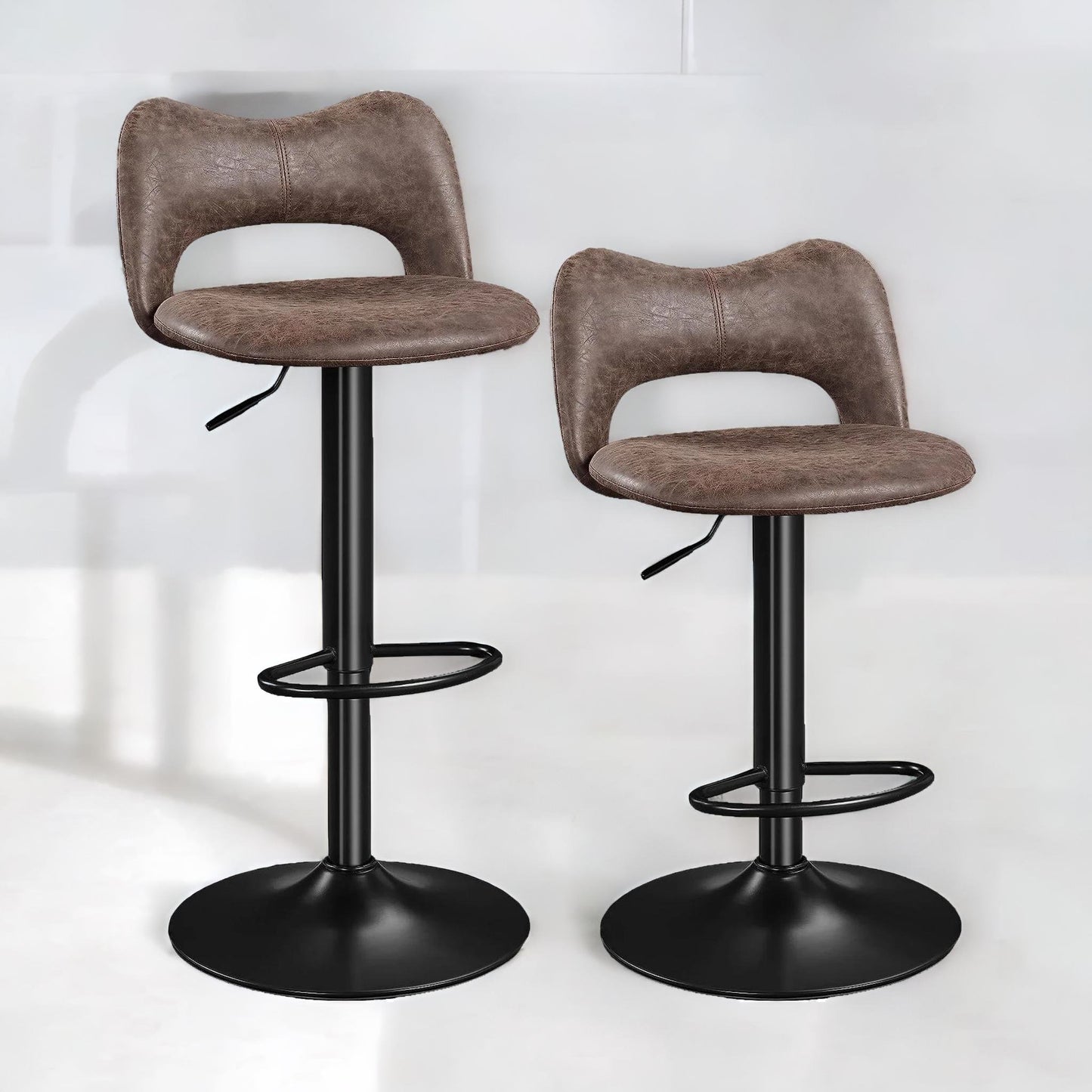 adjustable height retro brown bar stools set of 2