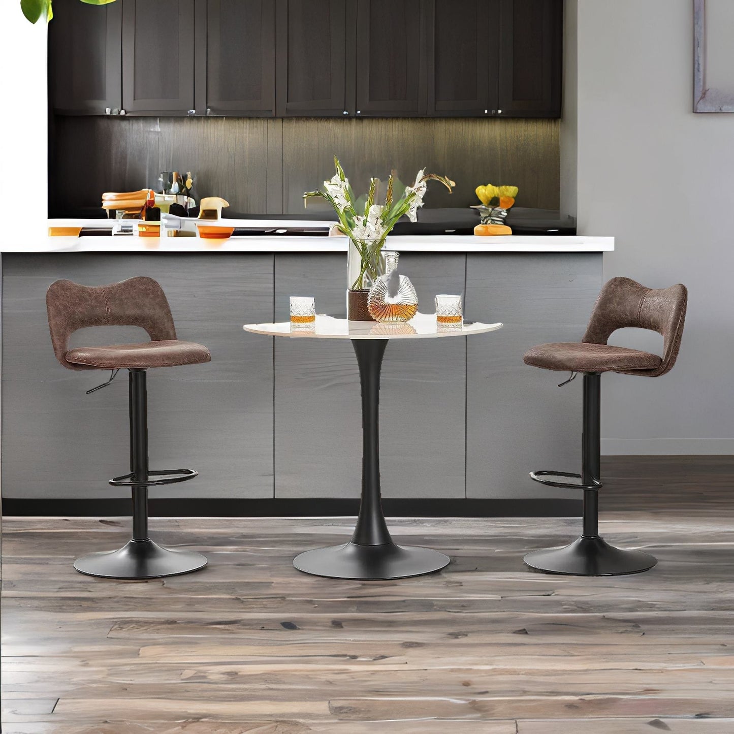 adjustable height retro brown bar stools set of 2